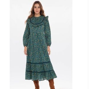NWT Banjanan Floral Midi Long-Sleeve Amara Dress, Size L 8/10